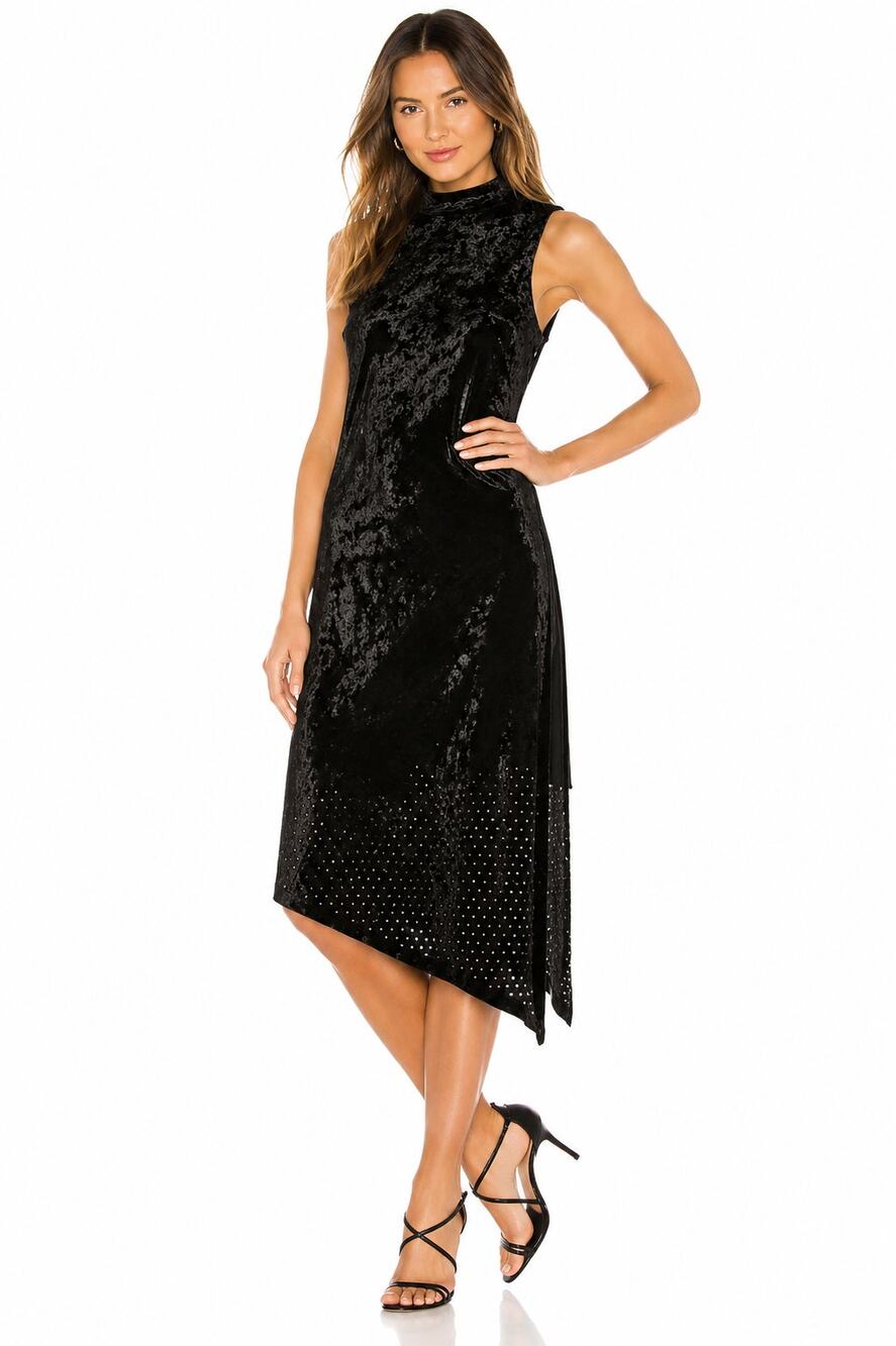 Adrianna Papell Mock Neck Perforated Velvet Side Slit Midi Dress NWT Size Small